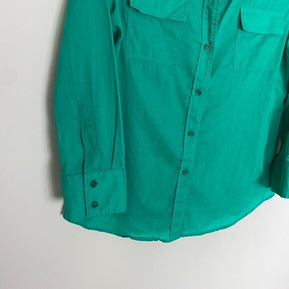 Theory March Button Up Long Sleeve Dress Shirt Womens Medium Green Cotton - Picture 3 of 7